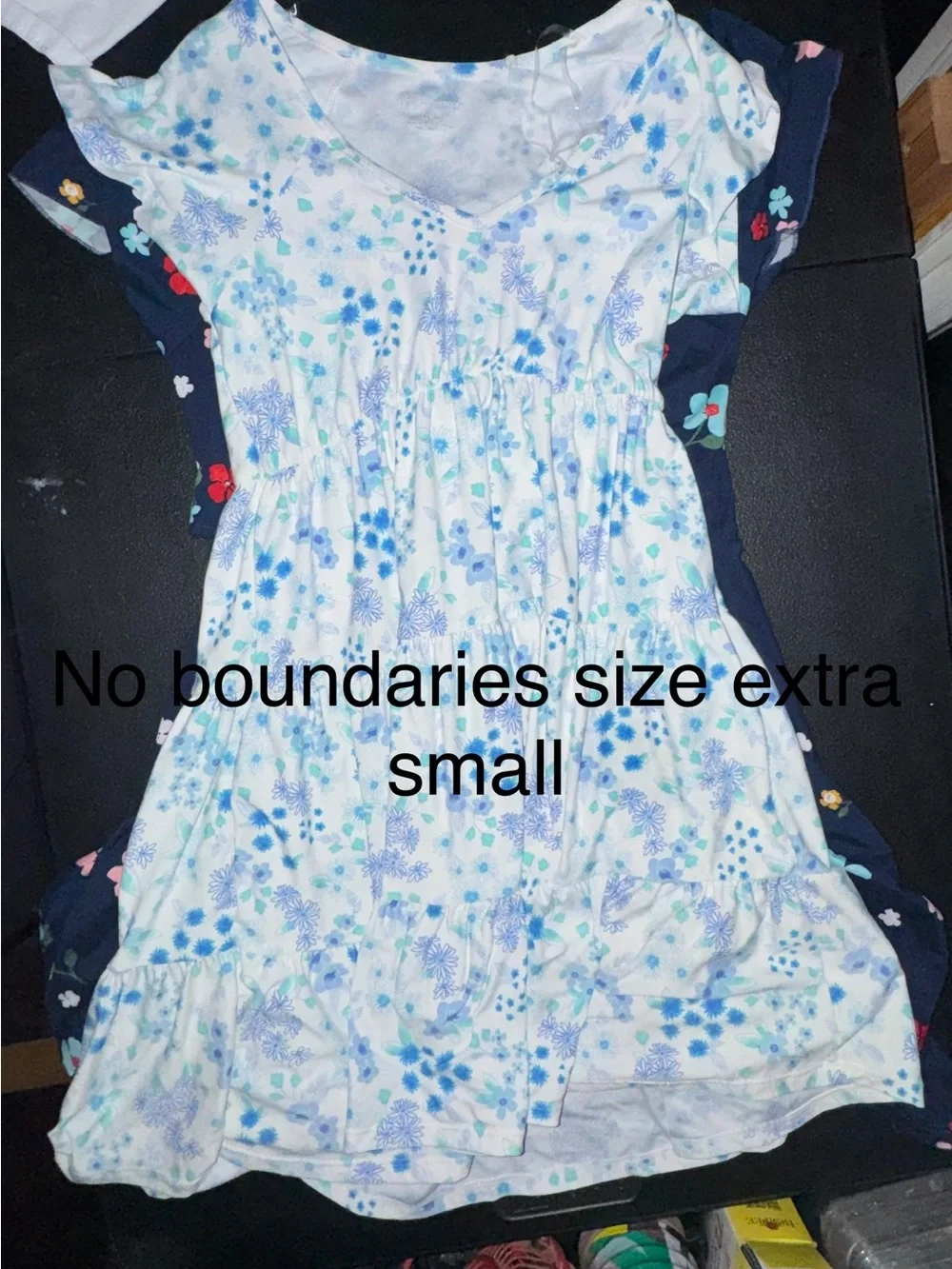 No Boundaries White Dress with Blue Floral Print